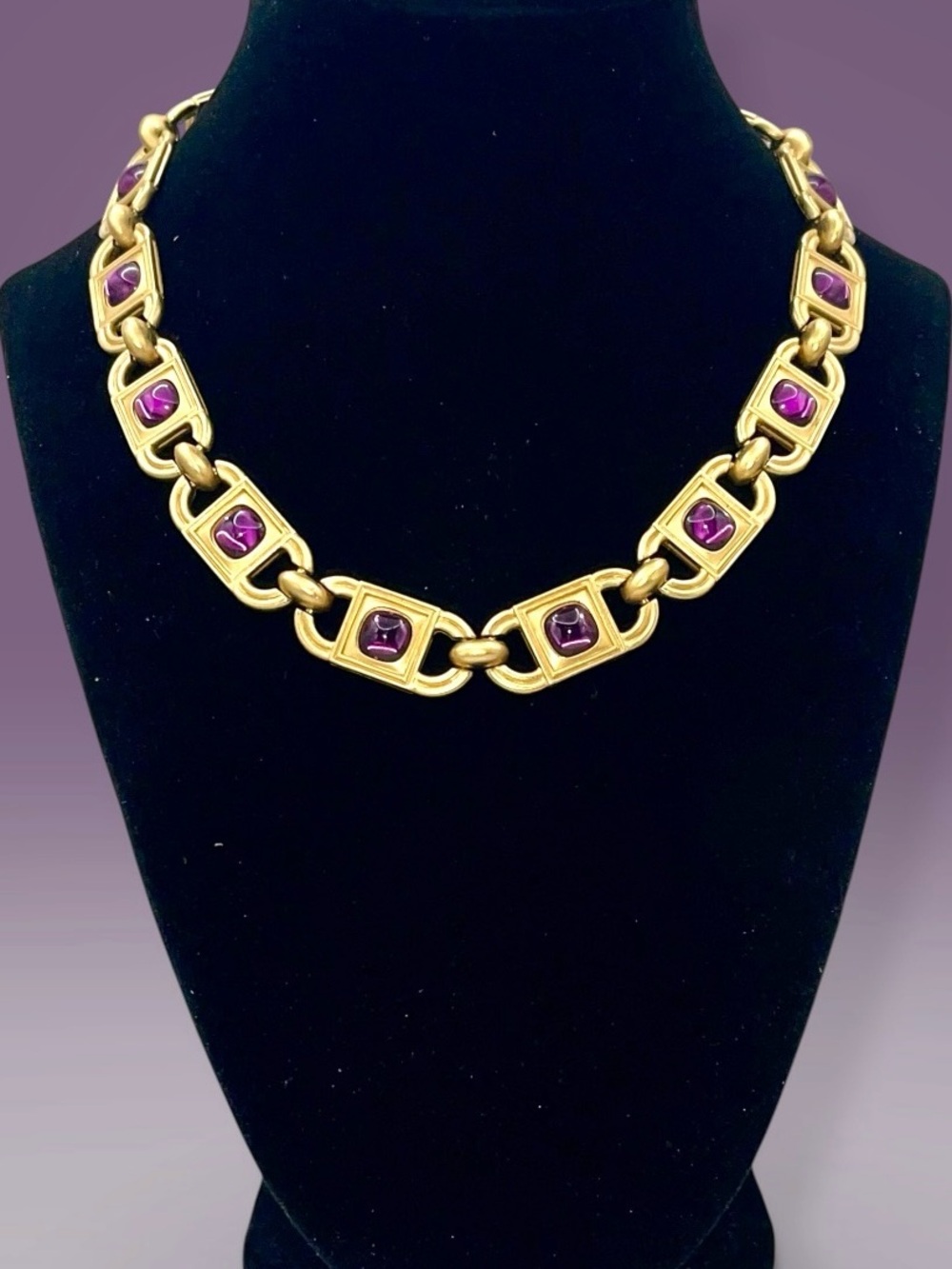 Vintage 80s Monet for YSL Purple Cabochon Choker Necklace Rare Collectible Est